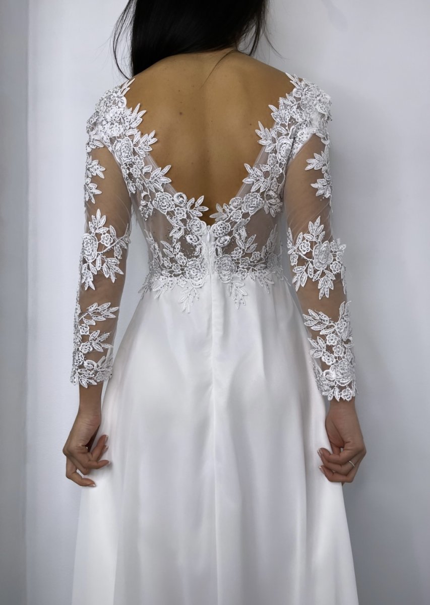 Vestido Dama Mangas Abertura Novia - Imagen 3