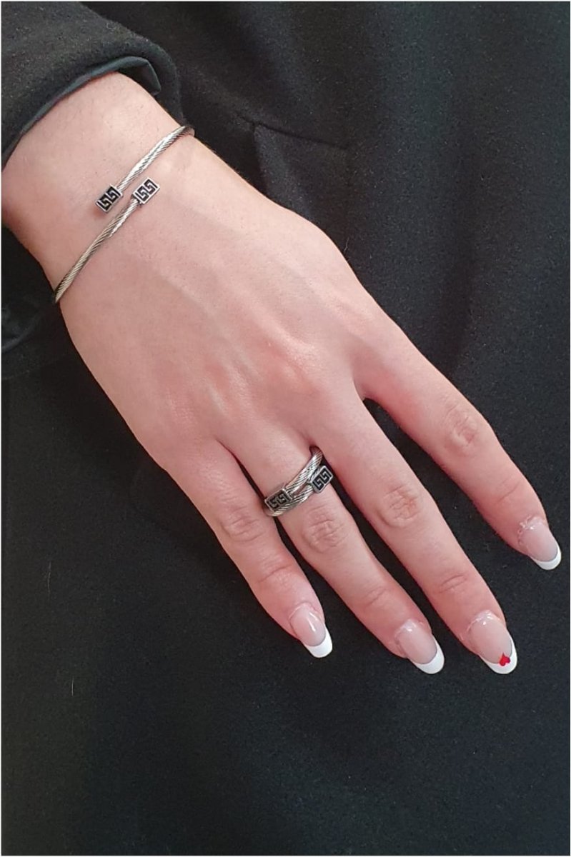 Conjunto acero mujer pulsera y anillo ajustable