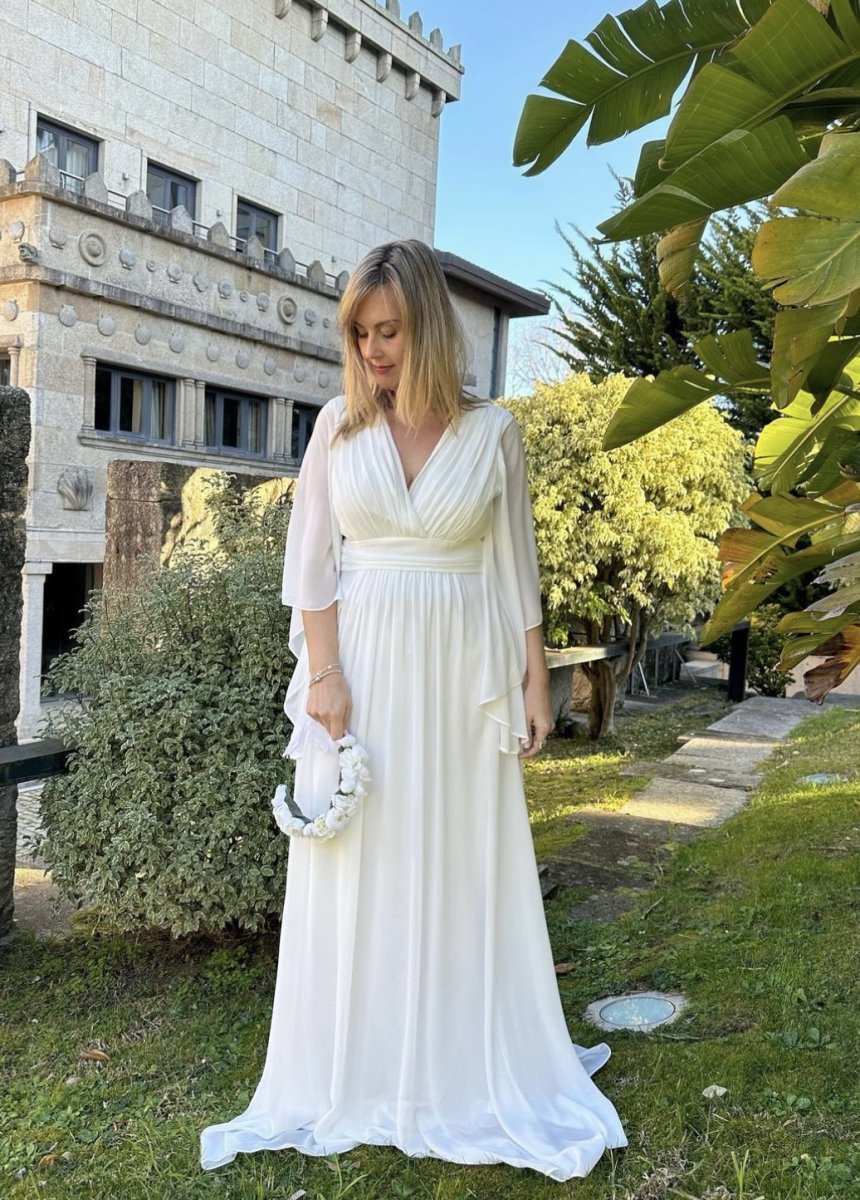 Vestido Gasa Mangas Novia Curvy - Imagen 2