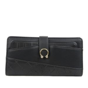 BILLETERA MUJER TEXTURA ESTAMPACIÓN FLORAL NEGRA