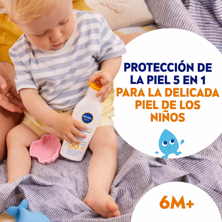 NIVEA SUN Babies & Kids Sensitive 5 en 1 – Loción Solar FPS 50 Protección solar alta para la piel sensible de bebés y niños - Imagen 3