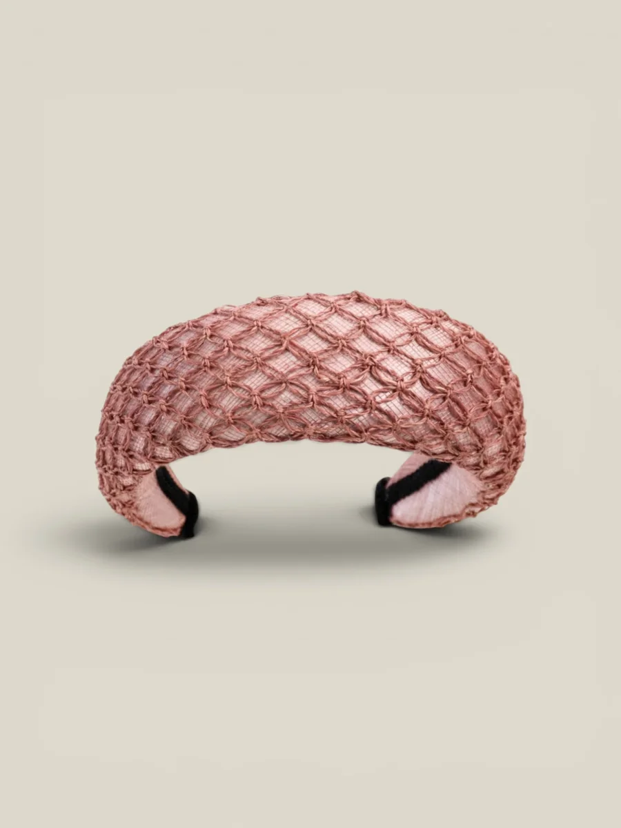 Diadema Roca de sinamay nude con redecilla - Imagen 4