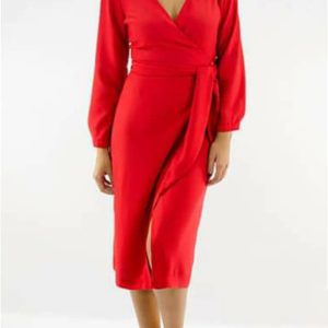 Vestido mujer cruzado midi con cinturón