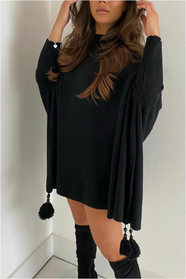 Poncho mujer con borlas