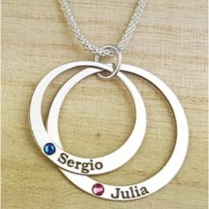 Colgante 2 AROS CON CRISTAL personalizado de Plata de ley