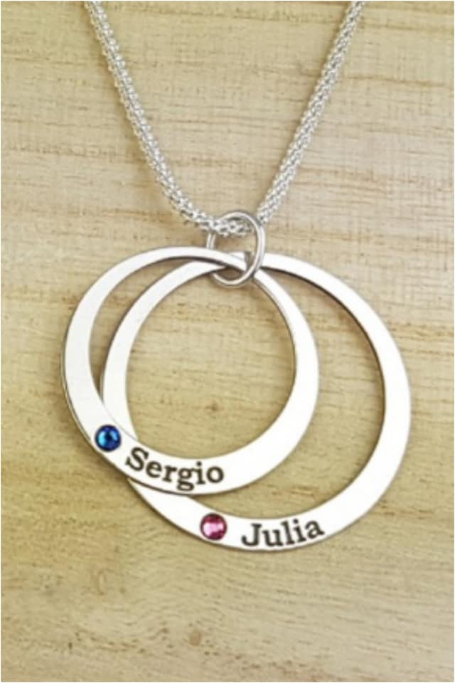 Colgante 2 AROS CON CRISTAL personalizado de Plata de ley