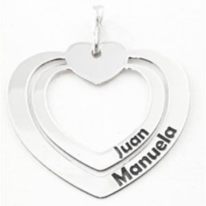 Colgante DOBLE CORAZÓN personalizado de Plata de ley