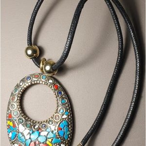 COLGANTE MUJER OVAL CIRCULO MULTICOLOR AZUL