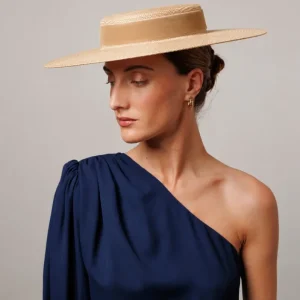 Canotier Amazona beige con cinta de terciopelo