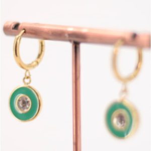 Pendientes acero dorado esmaltado verde