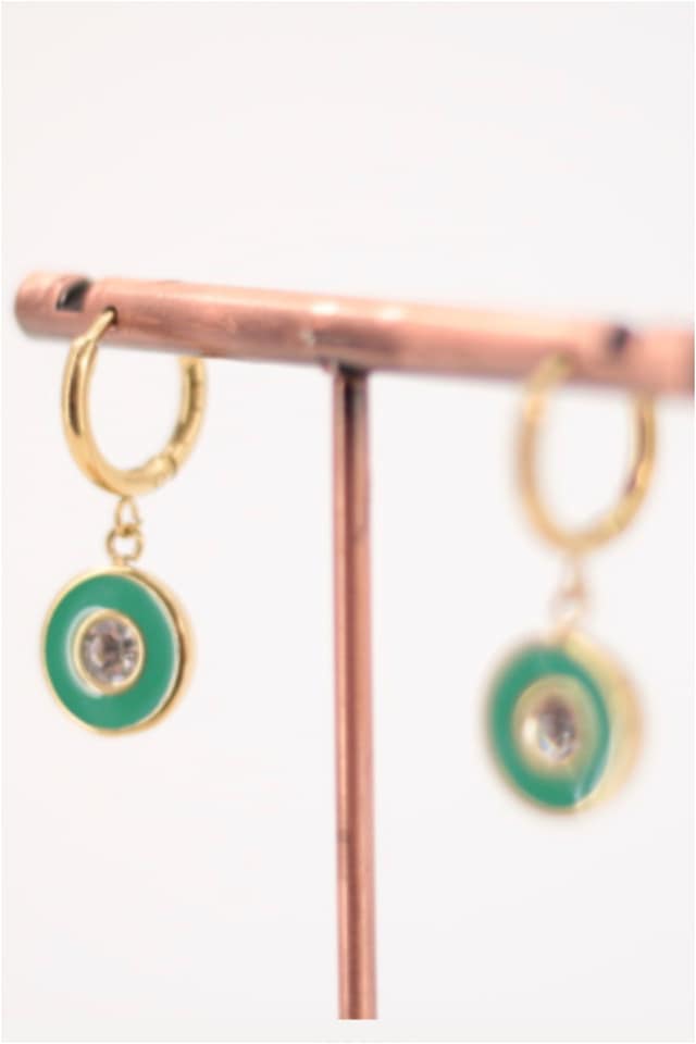 Pendientes acero dorado esmaltado verde - Imagen 2