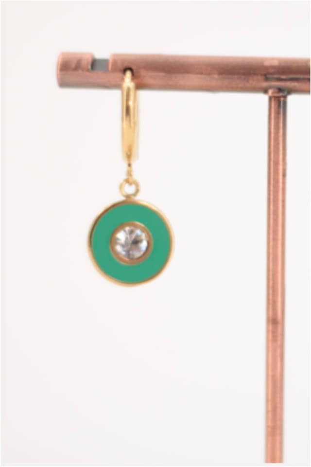 Pendientes acero dorado esmaltado verde - Imagen 3