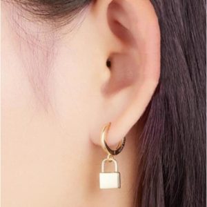 Pendientes mujer acero dorado aros candado