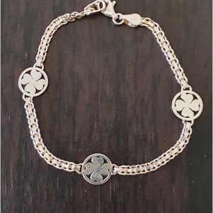 Pulsera Trebol de plata de ley rodiada