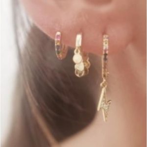 Pendientes mujer acero dorado aros sol