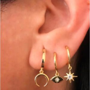 Pendientes mujer acero dorado aros luna invertida