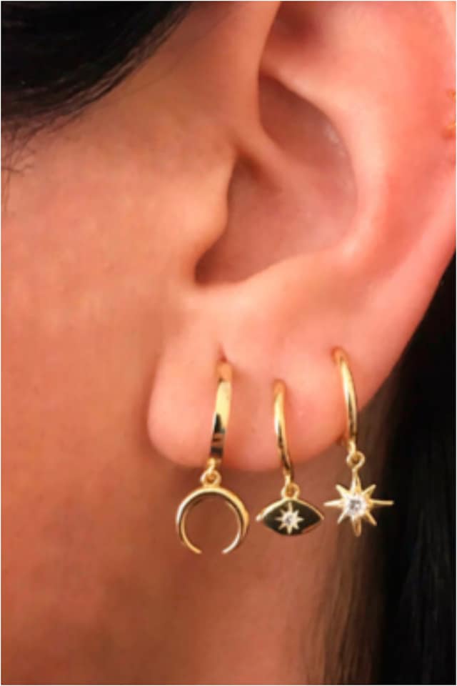 Pendientes mujer acero dorado aros luna invertida