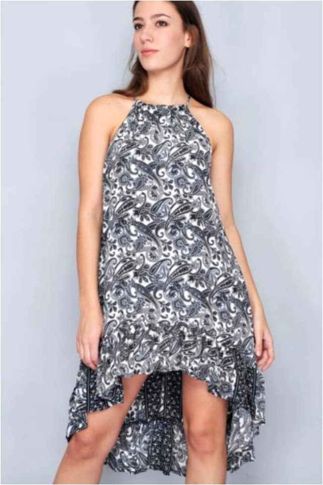 Vestido mujer estampado cachemir con volante