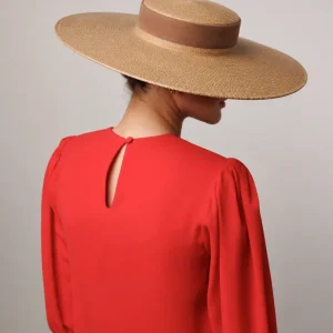 Canotier Amazona Camel con cinta de terciopelo
