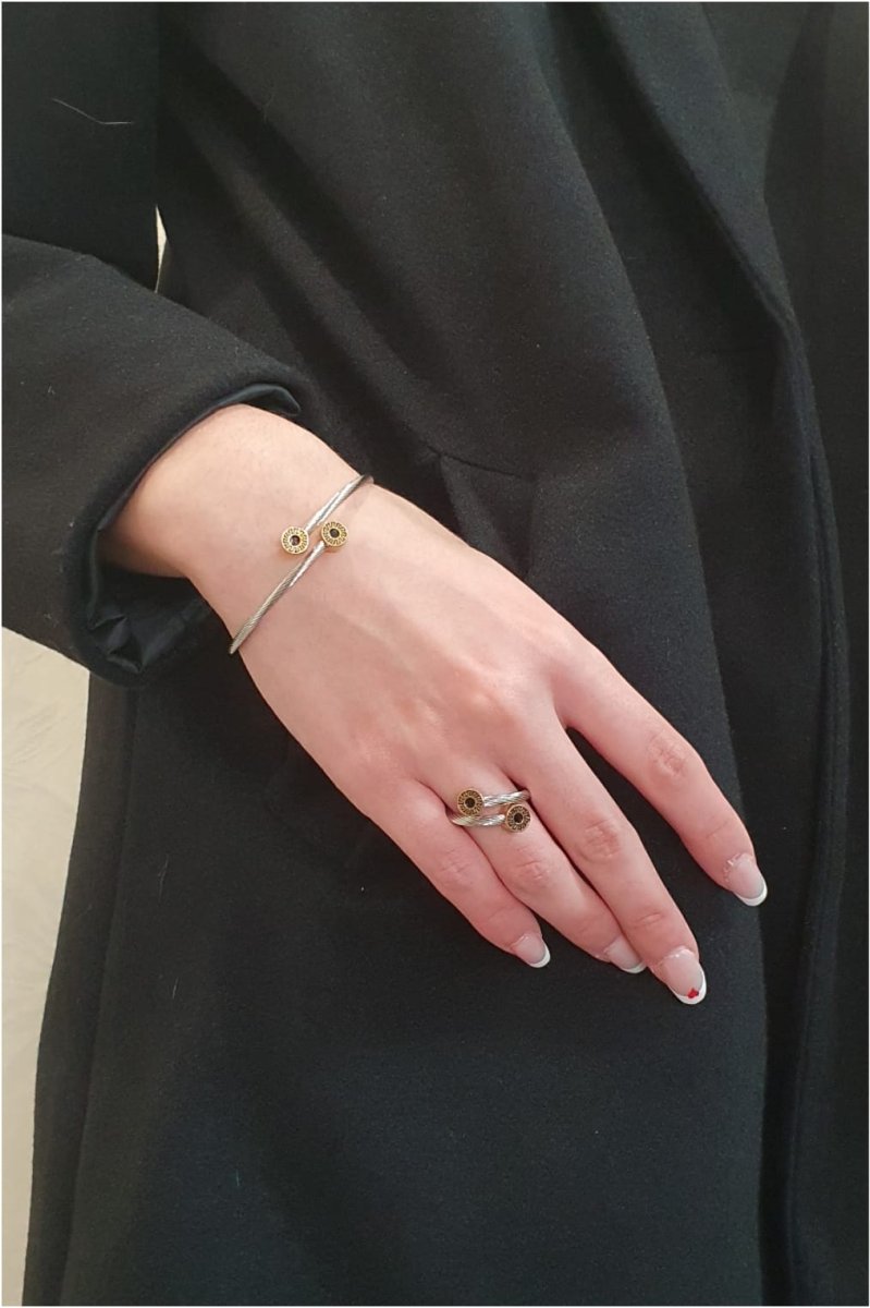 Conjunto mujer anillo pulsera de acero 3