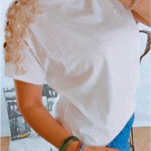 Camiseta mujer blanca con pedrería