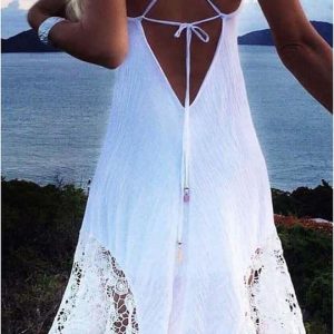 Vestido mujer con encaje y pasamanería