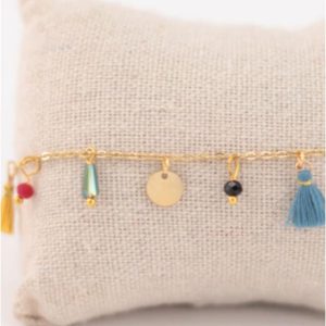 TOBILLERA MUJER ACERO DORADO BORLAS