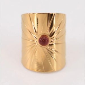 ANILLO MUJER ACERO DORADO PIEDRA ROJA