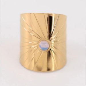 ANILLO MUJER ACERO DORADO PIEDRA AZUL