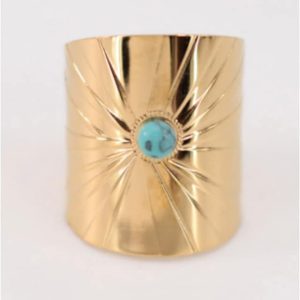 ANILLO ACERO DORADO GRUESO PIEDRA TURQUESA