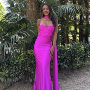 Vestido Sirena Cuello Alas Seda