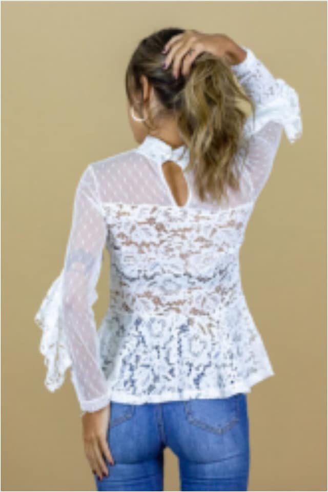 Blusa mujer con encaje y plumeti - Imagen 3