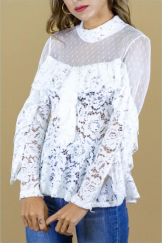 Blusa mujer con encaje y plumeti