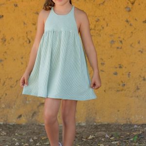Vestido infantil verde a rayas de Vera