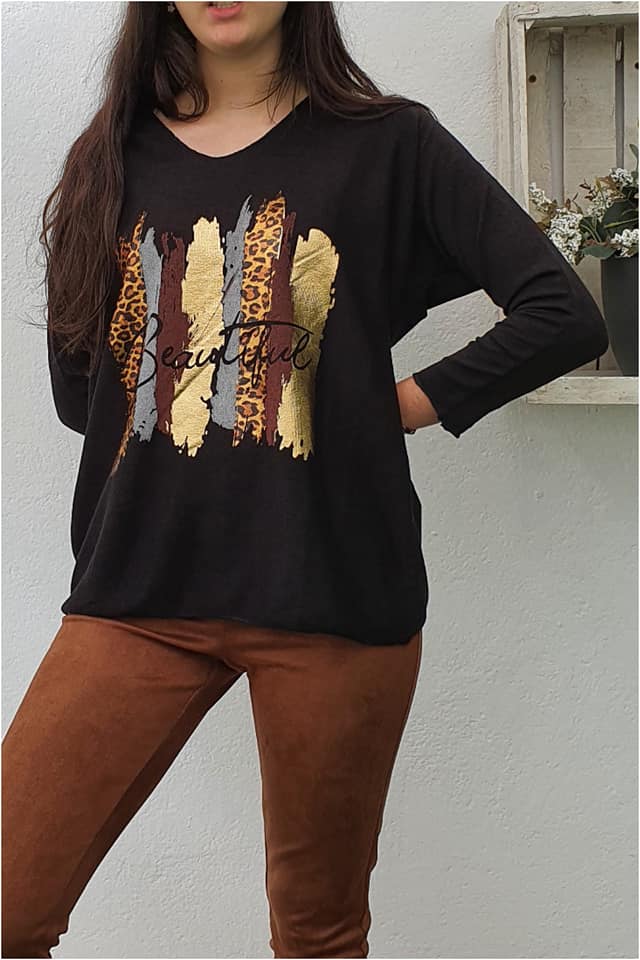 Jersey mujer con detalle animal print - Imagen 2