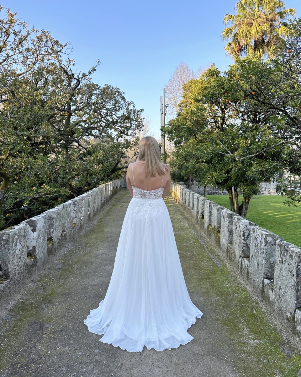 Vestido Novia Transparencias Flores Tirantes - Imagen 8
