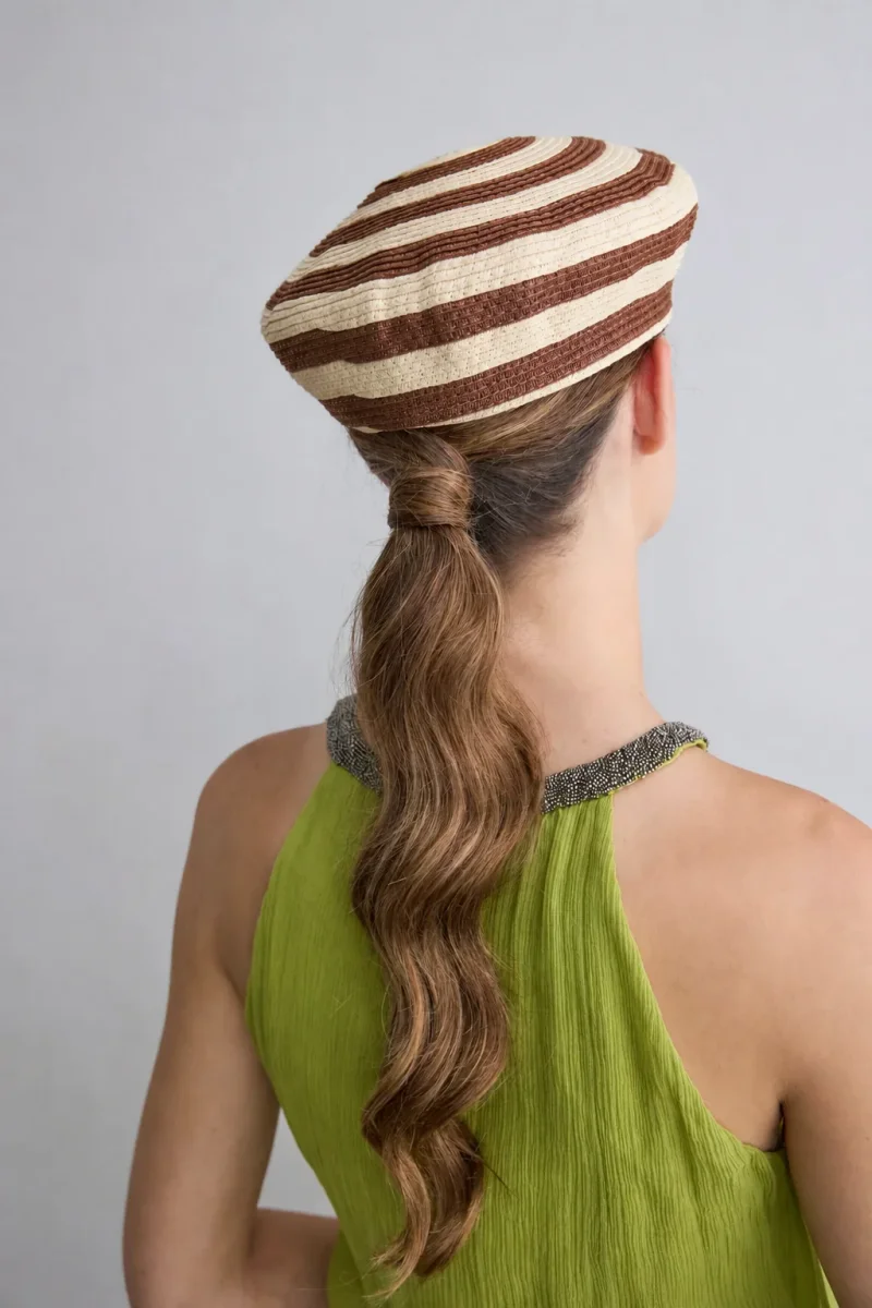 Casquete Celine de rayas beige y chocolate - Imagen 6
