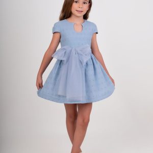 Vestido niña azul con lazo de tul y espalda abierta de Nekenia