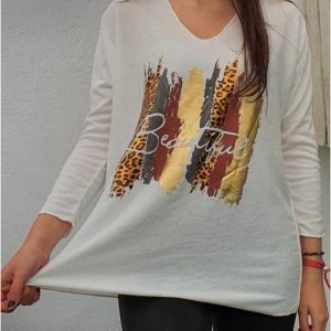 Jersey mujer punto con detalle animal print