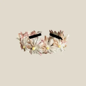 Diadema Margarita rosa y beige mini