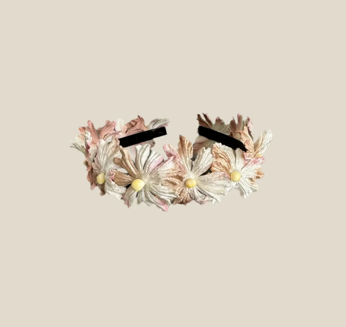 Diadema Margarita rosa y beige mini