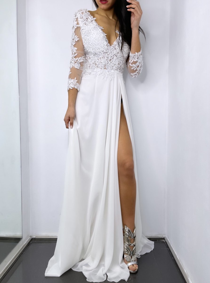Vestido Dama Mangas Abertura Novia - Imagen 5