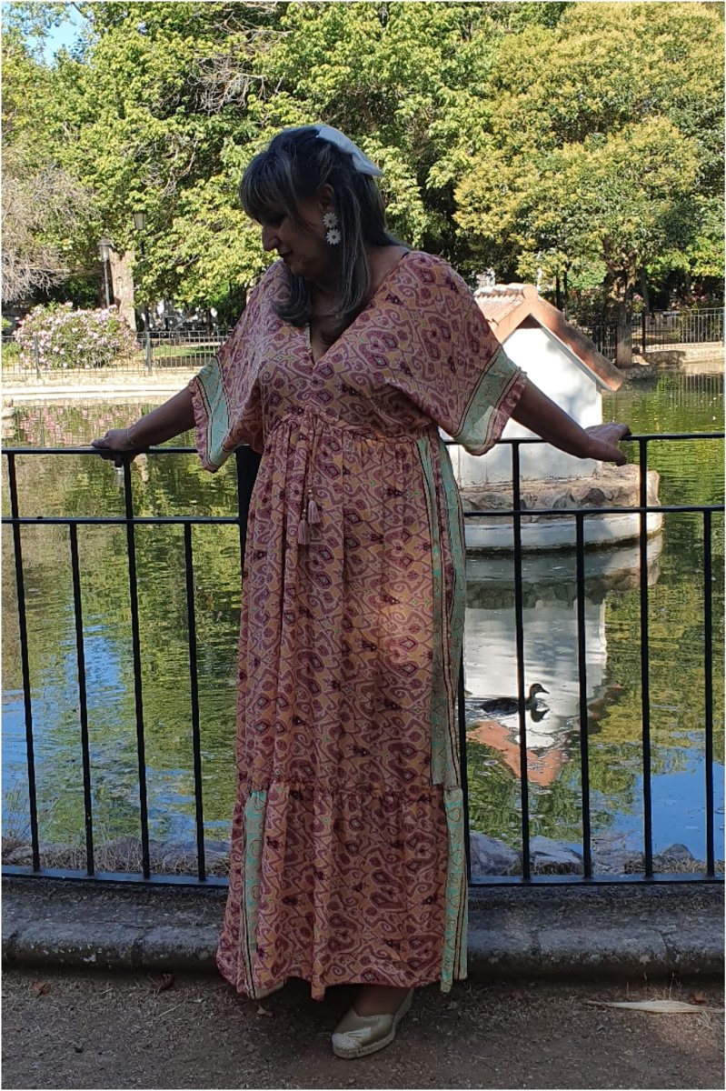 Vestido mujer seda largo estampado - Imagen 3