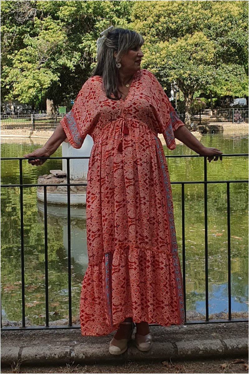 Vestido mujer seda largo estampado