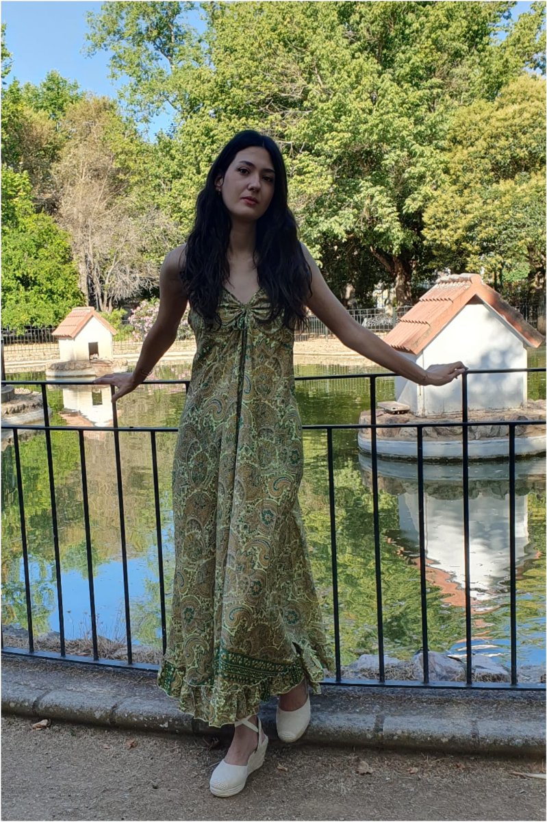 Vestido mujer largo tirantes seda - Imagen 4