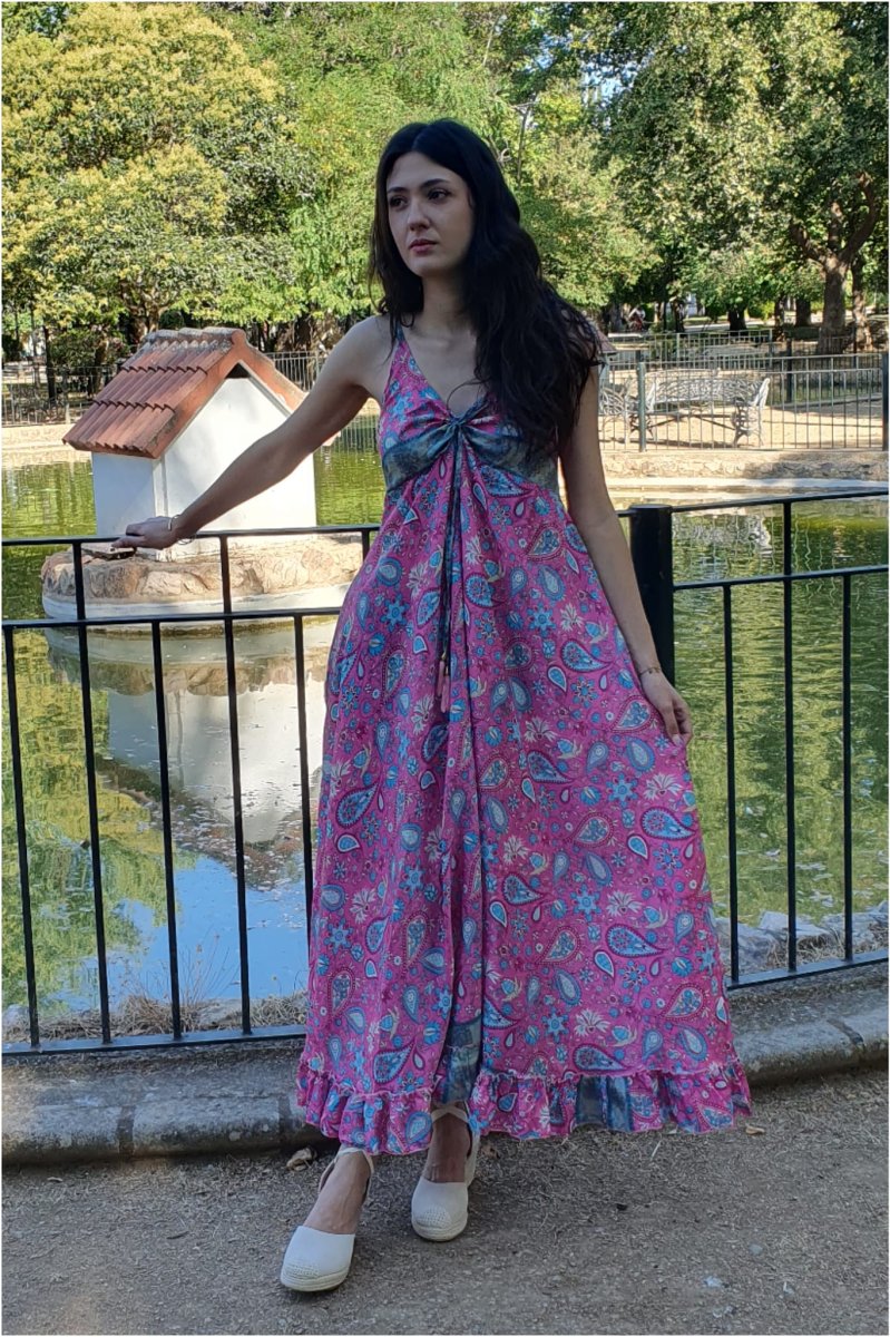 Vestido mujer largo tirantes seda - Imagen 6
