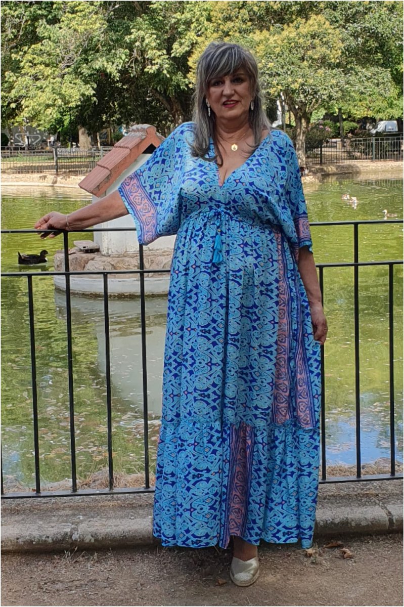 Vestido mujer seda largo estampado - Imagen 8