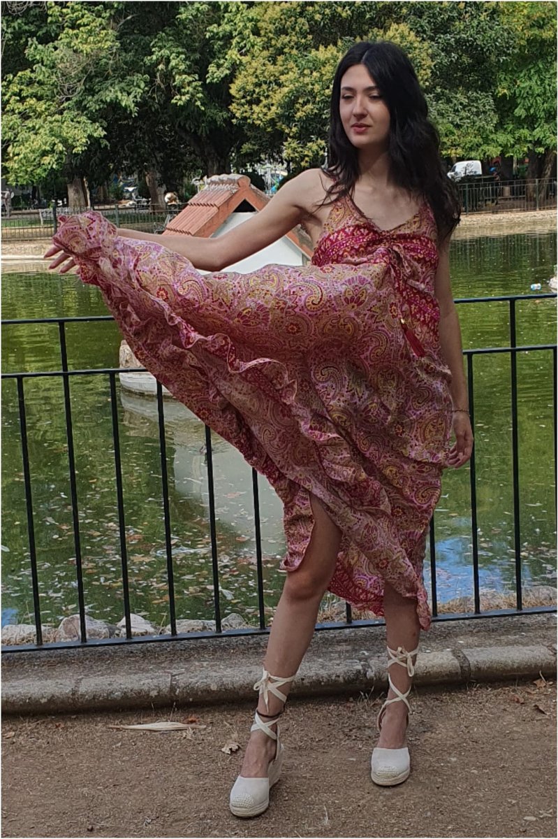 Vestido mujer largo tirantes seda - Imagen 3