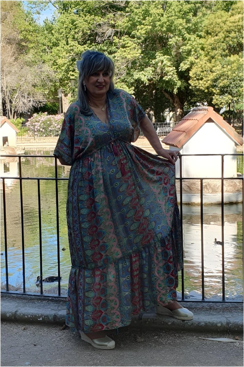 Vestido mujer seda largo estampado - Imagen 6