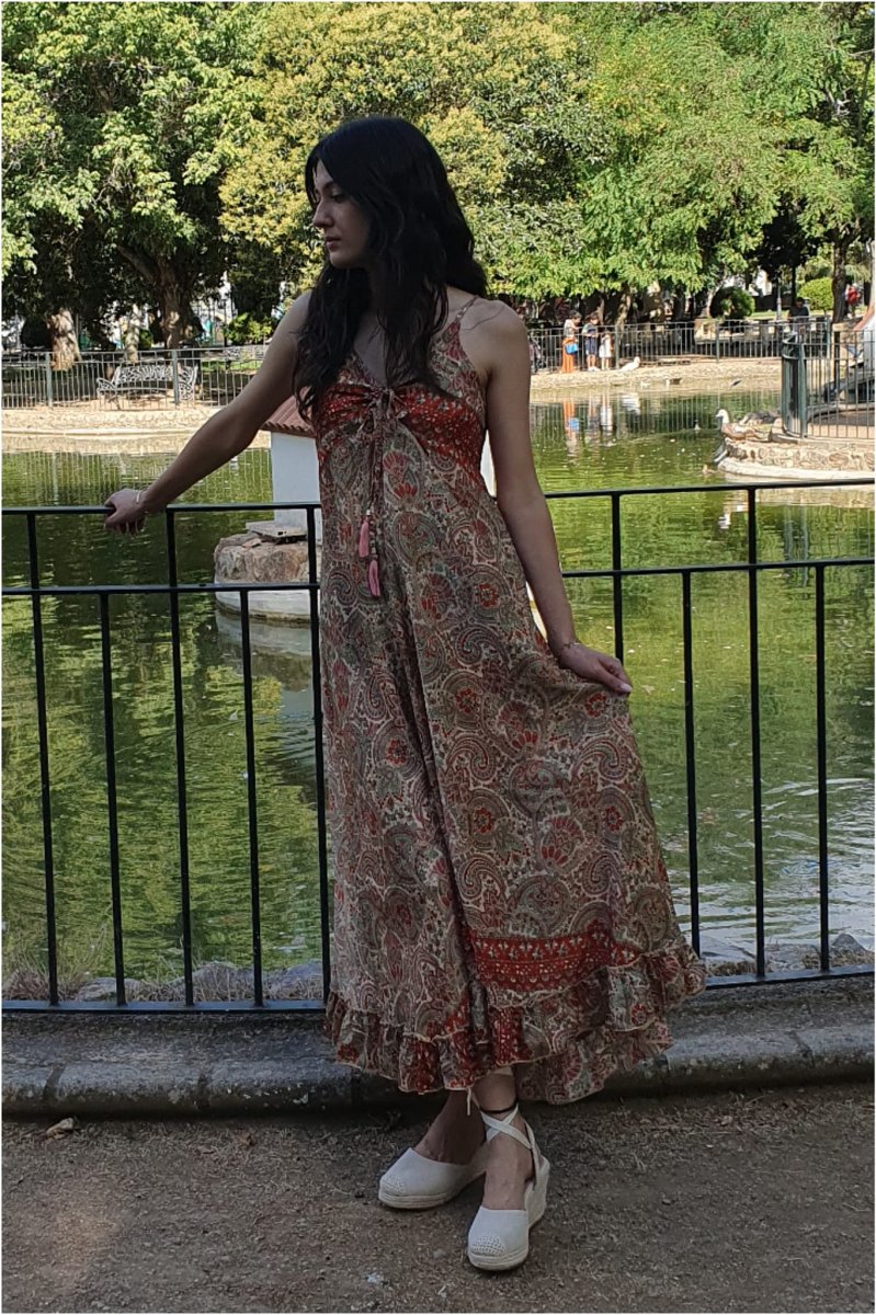 Vestido mujer largo tirantes seda - Imagen 5